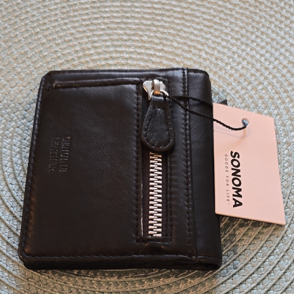 SONOMA BRAND MEN'S BLACK MINI BIFOLD GENUINE LEATHER WALLET